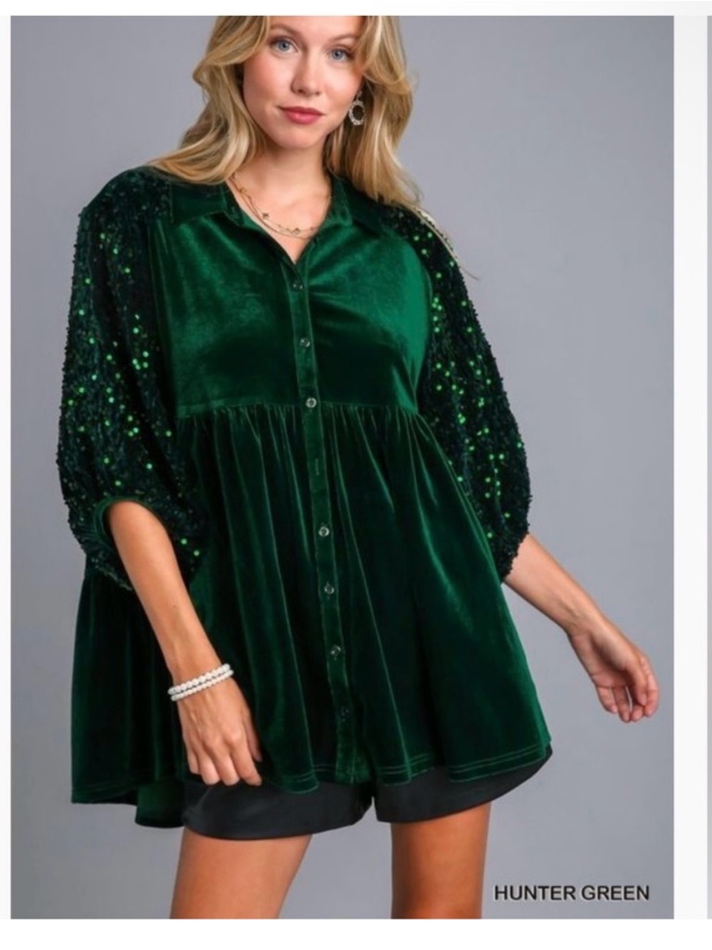 Umgee Hunter Green Velvet Dress